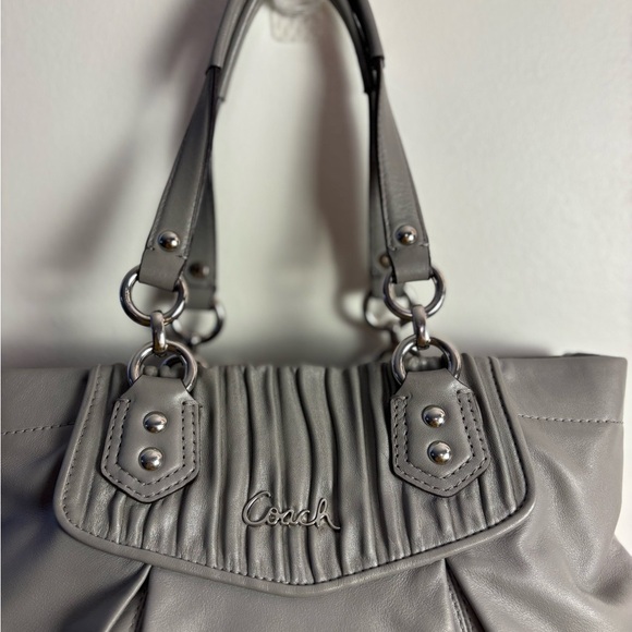 Coach Ashley Grey Leather Tote w/ Ruched Detailing - Picture 2 of 12